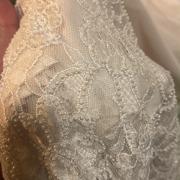 Carmen Marc Valvo beaded pearls over lace over mesh long skirt - Picture 8 of 8